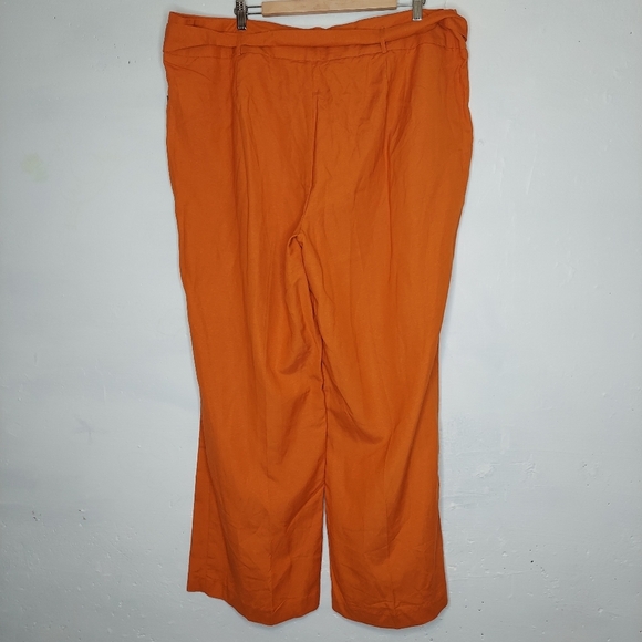 Counterparts Linen Blend Pants 20W Paperbag Belted Wide Leg Pocket Zip Orange - Picture 2 of 6
